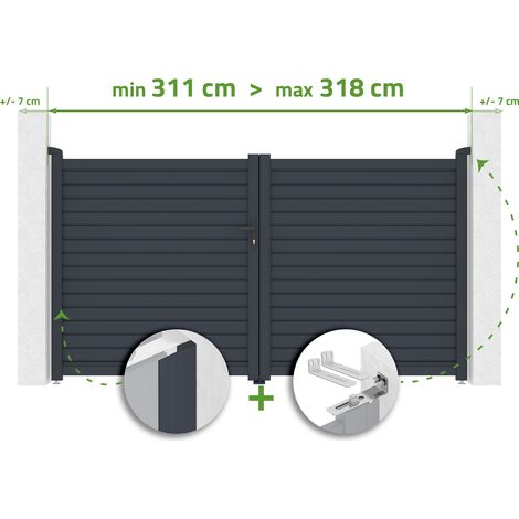 Verstellbares Schwingtor, 3 m breit, CALANCIA, H. 160 cm, graues Aluminium