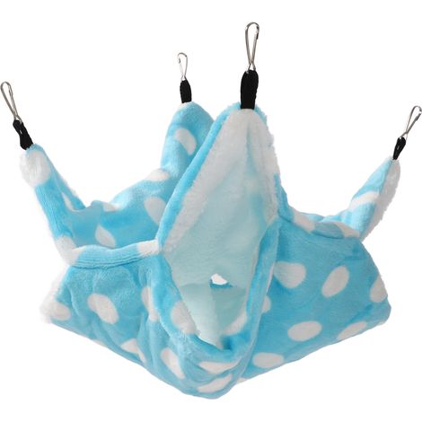Hamac à 3 couches pour petits animaux, sûr, doux et chaud, en peluche, idéal pour hamsters, furets et écureuils (bleu). (1/5)