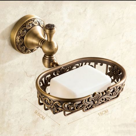 Kit salle de bain rétro Klassic solide cuivre et verre céramique , revêtement Minimal Bronze Montage mural de conservation Bain Accessoires Accessoires décor Poignée d'appui Porte-savon à grille