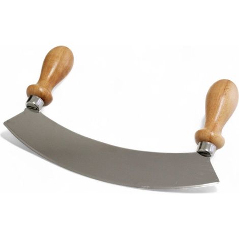Mezzaluna in acciaio inox con manico in legno di faggio utensile da cucina robusto e compatto 25x4.5x15 cm (1/2)