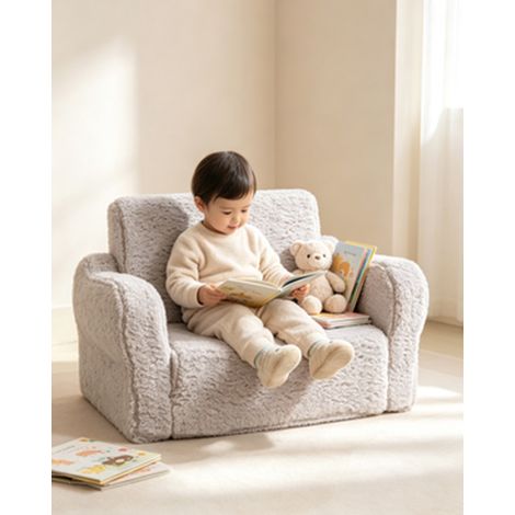 Canapé enfant convertible 2 en 1 en mousse avec revêtement sherpa doux, fauteuil de jeu confortable pour enfants, gris (1/5)