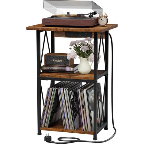 Meuble pour Platine Vinyle avec Station de Charge, Rangement pour vinyles 50x40 cm (1/5)