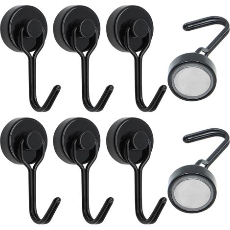 Lot de 6 Crochets Magnétiques Frigo, 20 MM 15 kg Puissant Aimant Néodyme, Crochet Aimanté Pussiant Pivotants pour Cuisine Salle de Bain Casier à Clés