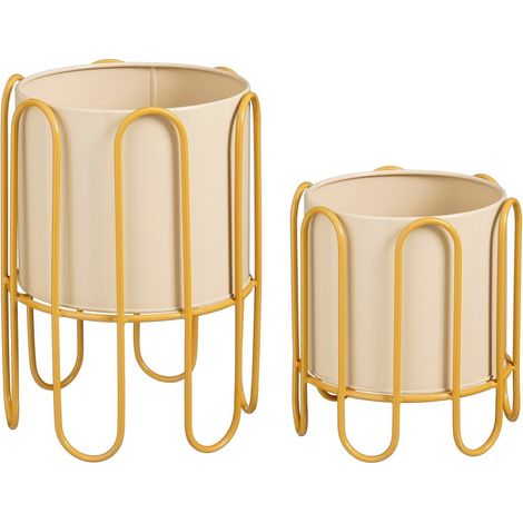 Lot de 2 Cache-pots sur Pied en Métal Marron pour Décoration Intérieure, H25 et H35 cm - PANGIVO (1/5)