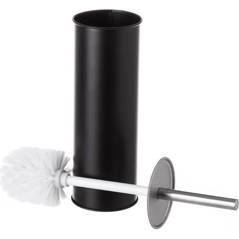 Brosse à toilettes avec poignée en acier et support en polypropylène noir - Longueur 10 x Largeur 10 x Hauteur 38 cm (1/3)