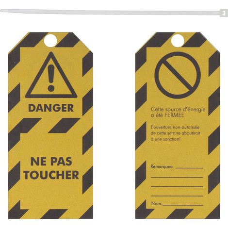 Étiquettes consignation - danger ne pas toucher - en polyester - 50 x 110 mm - lot de 10 - bizline 730565