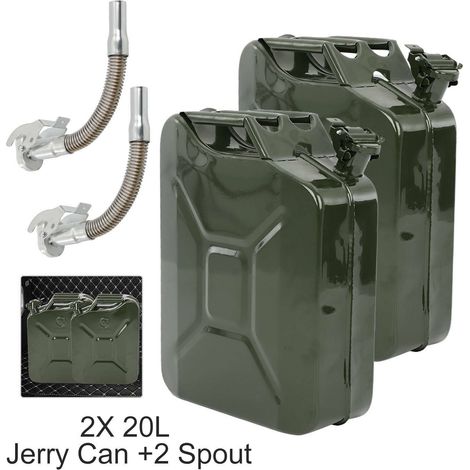 Trintion 2Pcs Jerry Can Metal Petrol Can with Spout Motorcycle Fuel Store Container 20L for Store Petrol Diesel Green (1/5)