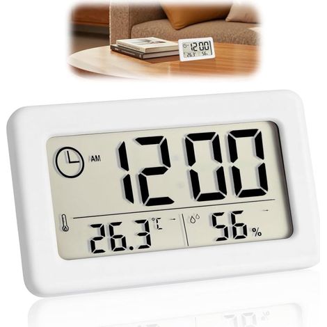 Digitale Uhr mit Temperatur- und Luftfeuchtigkeitsanzeige, LCD Wandwecker, Innen-Thermometer Wohnzimmer Büro (1/5)