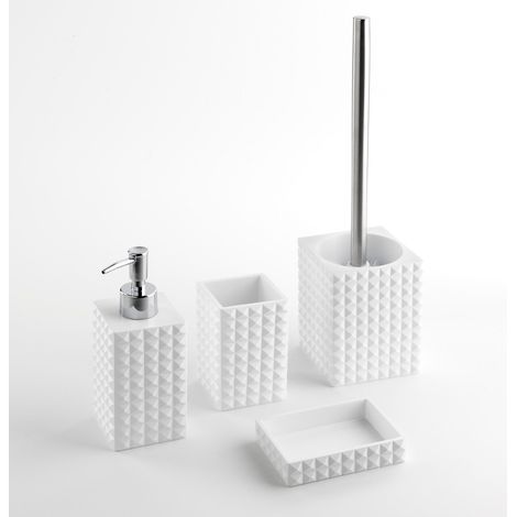 Set 4 Accessori da Bagno in Resina TFT Naama Bianco e Bambù (1/5)