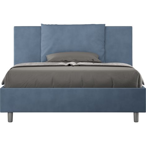 Letto alla Francese rivestito in Microfibra - ANTEA - Tipologia Letto: Con Rete e Contenitore - Colore: Blu - Dimensione Rete: 140x190 (1/4)
