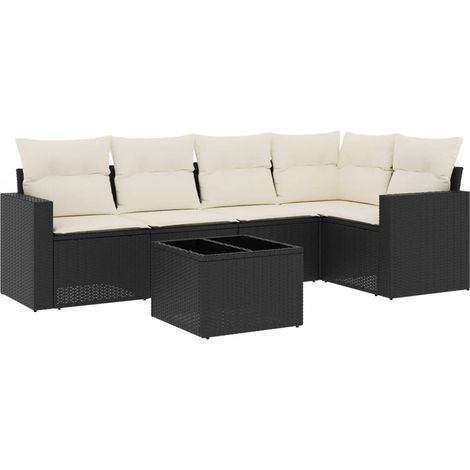 Set Divano da Giardino 6 pz con Cuscini Nero in Polyrattan vidaXL (1/3)