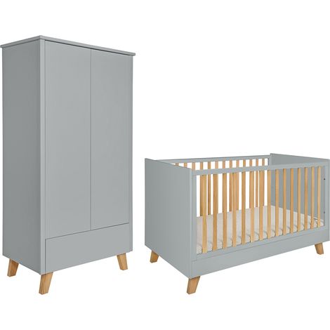 Lit évolutif 70x140 et armoire 2 portes Novelies Zara Gris