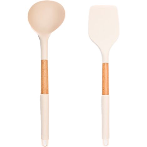 Ustensile De Cuisine En Silicone - Résistant À La Chaleur Jusqu'à 230 °C - Poignée En Bois - Sans BPA - Lot De 2 (1/5)