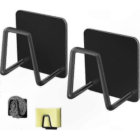Selbstklebendes Spülbecken-Aufbewahrungsregal, wasserdichter und rostfreier Schwammhalter aus schwarzem Edelstahl, Küchenbesteck-Organizer, wandmontierter Organizer ohne Bohren. (1/4)