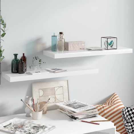 Floating Wall Shelves 2 pcs High Gloss White 80x23.5x3.8 cm MDF vidaXL (1/5)