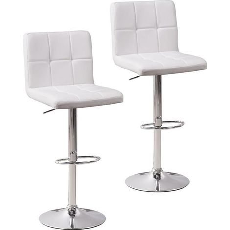 Set da 2 Sgabelli Girevoli Alti in Ecopelle Bianca con Poggiapiedi da Cucina e Bar (1/5)