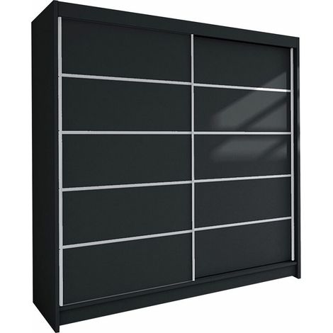 Armario Closico 153, Negro, 215x180x58cm, Puertas de armario: Correderas, Número de estantes: 5