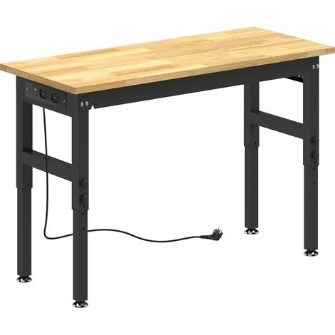 Banco da Lavoro in Legno e Acciaio Altezza Regolabile, 2 Prese AC, Capacità 900 kg, Color Legno e Nero (1/5)
