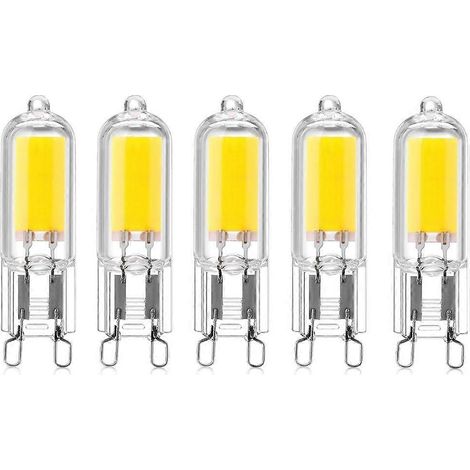 Lot de 5 ampoules LED COB à culot G9 de 2 W, 220 V, 200 lumens, équivalent à une ampoule halogène de 10 à 20 W, pour lustre, lampe de bureau ou applique murale, blanc chaud 3000 K [Energy C (1/4)