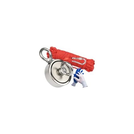Double Faces Aimant Néodyme avec Corde (20M) - Combiné 150 Kg Extrêmement Traction Puissant Rond Pêche Aimants Idéale pour Pêche à L'aimant et Chasse Au Trésor - Diamètre 67mm  - Crezuo