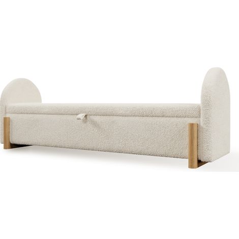 Bettbank mit Stauraum 146 cm, weißer Chenille-Bouclé-Bezug, Soft-Close, HOMVRA (1/5)