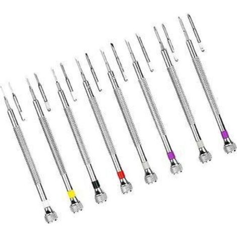Tournevis De Précision 8 Pièces Pour Horlogers Avec Outils De Remplacement Et Chiffon Nettoyage (1/4)