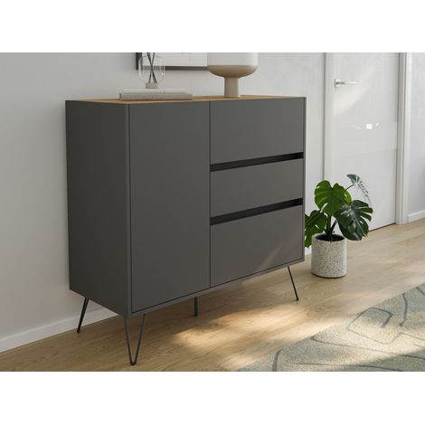 Sideboard Yako XL 100cm 3 SoftClose 1 Tür Grafit/Eiche Top