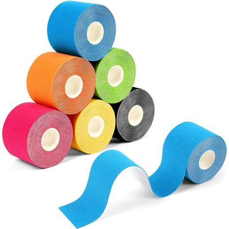 Cinta kinesiológica para deportes, rollo de 6 bandas elásticas impermeables de 3,8 cm x 5 m para soporte muscular, cinta terapéutica elástica para soporte muscular y deportes (3,8 cm x 5 m) (1/5)