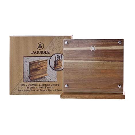 Laguiole ceppo portacoltelli vuoto legno acacia e vetro