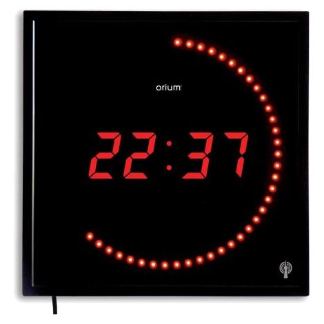 Horloge radio-pilotée numérique murale Ø 280mm – Affichage clair – Idéale pour espaces intérieurs – Couleur noire – Orium