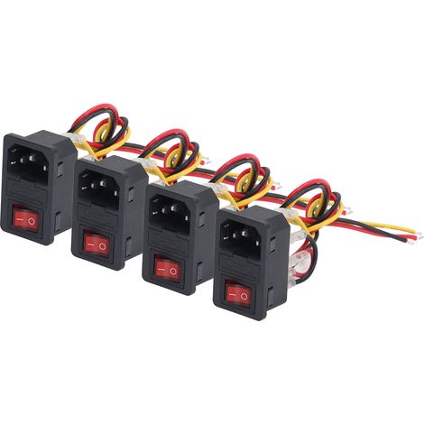 Lot de 4 connecteurs pour imprimante 3D avec interrupteur à bascule, fusible et indicateur, 3 broches IEC320 C14, 250 V CA, 10 A (1/5)