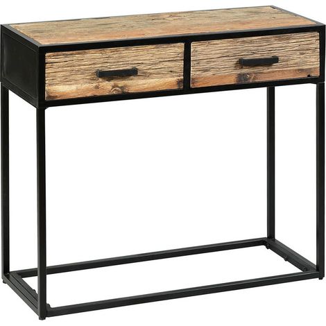 TANETOA - Console 2 Tiroirs en Teck Recyclé et Métal (1/4)