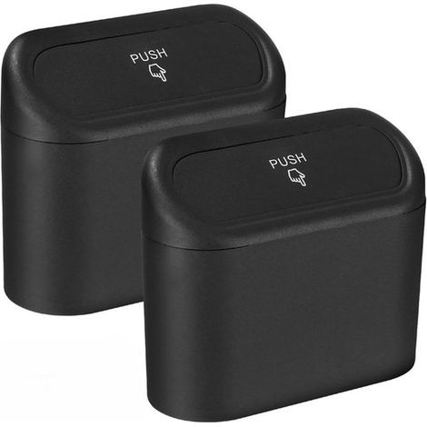 Paquete de 2 cubos de basura negros para coche, cubo de basura pequeño para coche con tapa, accesorios para coche (negro) (1/5)