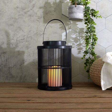 Lanterne Solaire - HOME DECO FACTORY - Effet Bougie - Métal Noir - 25 cm