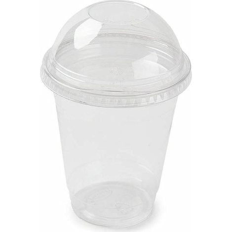 100 gobelets transparents de 350 ml avec couvercles, durables et anti-fuites pour smoothies et milkshakes, couvercle avec trous