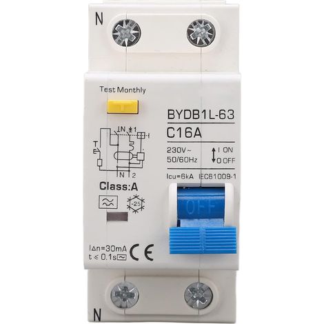 Disjoncteur Miniature 230V, A Type 30mA 16A 1P N Disjoncteur à Courant Résiduel, Protecteur de Fuite Protection Contre les Surcharges Commutateur D'air pour Lignes de Distribution D'éclairage (1/5)