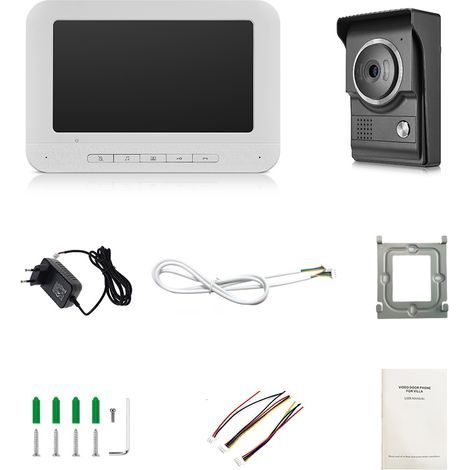 7-inch video intercom kit with TFT-LCD color screen, 1 indoor monitor and 1 outdoor camera, night vision, waterproof, unlocking, for house, apartment, villa (1/5)