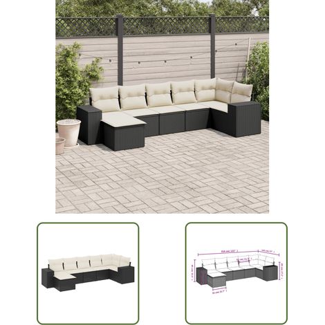 The Living Store Salon de jardin 7 pcs avec coussins noir résine tressée - Ensemble Salon De Jardin - Meuble Extérieur - Jardin Design - Mobilier De Jardin - Chaise Longue (1/3)