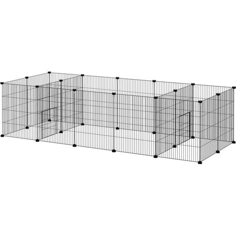 Enclos parc modulable pour petits animaux lapins rongeurs chiots 18 panneaux en fil d'acier 2 portes 175 x 70 x 45 noir (1/5)
