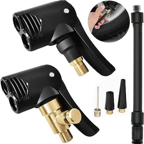 2 Pièce Adaptateur de Valve Pneu Voiture, Embout Gonfleur, Raccord Gonflage, Tête Pompe Remplacement Filetée Avec Double Valve, Pour Les Pneus De Vélo, Moto - (1/5)