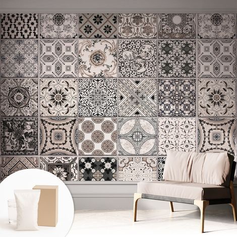 Papier peint intissé mural avec imprimé motifs décoratifs - style contemporain - Colle incluse gratuite Motifs de carrelage 312x219 cm (1/5)