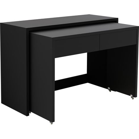 Escritorio plegable 2 en 1 negro con ruedas y 2 cajones 110 x 40 x 78 cm (1/5)