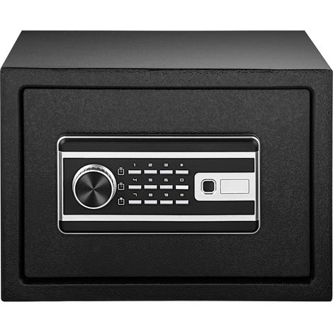 Coffre-fort biométrique pour maison en acier Q235, 35 x 25 x 25 cm, clavier numérique et 2 clés, fixation murale, noir (1/5)