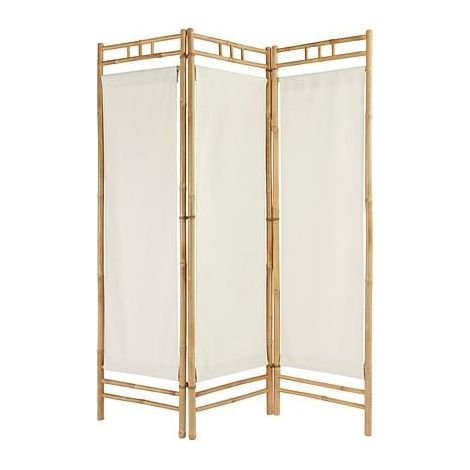Atmosphera – Paravent en bambou blanc 170x135,5 cm – 3 panneaux en tissu opacifiant – Séparation d'espace pour chambre ou salon (1/6)