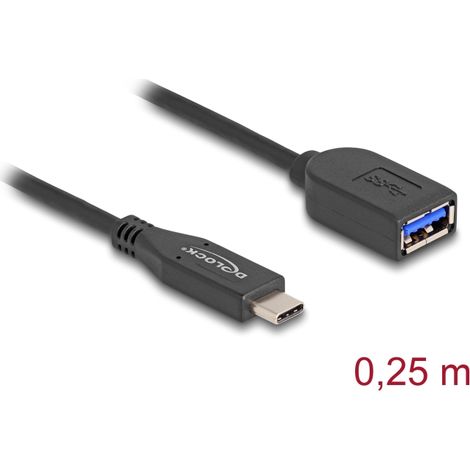 Delock Cable coaxial USB 10 Gbps USB Type-C⢠macho a hembra Tipo-A, 25 cm