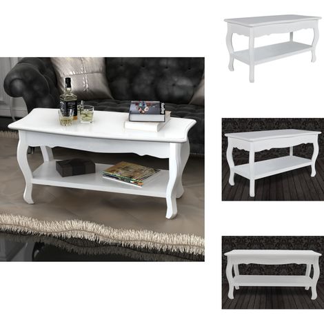 Couchtisch mit Ablage MDF Weiß - Couchtisch - Wohnzimmerschrank - Kiefernholz - Weiße Möbel - Landhausstil (1/5)