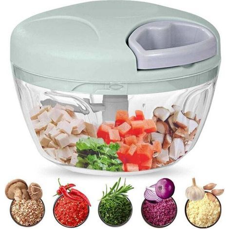 Manueller Zerkleinerer, 500 ml. Mit seinen Edelstahlklingen lassen sich Gemüse, Fleisch, Nüsse und Zwiebeln schnell und einfach hacken, schneiden und vermischen. (1/4)