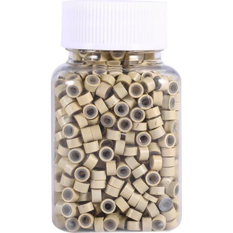 1000 perles silicone doublées pour extensions de cheveux en plumes, maillons de bouteille tendance, couleur beige, lot de 1000 pièces (1/3)