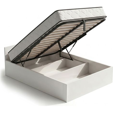 Lit coffre 120x200 cm sommier relevable en métal et matelas à ressorts Blanc (1/5)