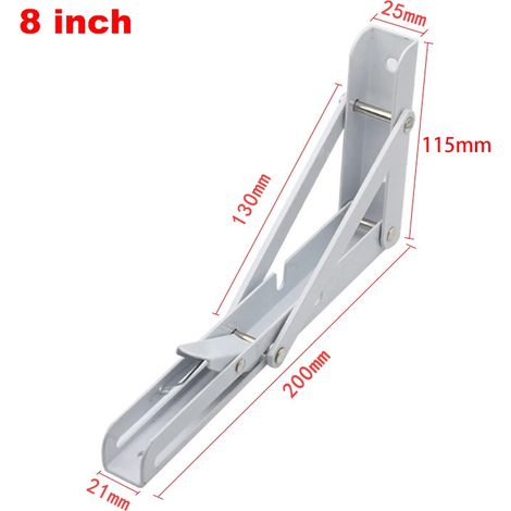 (Support blanc de 20 cm - FR) Lot de 2 supports pliables muraux réglables pour étagères et tables pliantes, style triangulaire, robustes et résistants. (1/5)